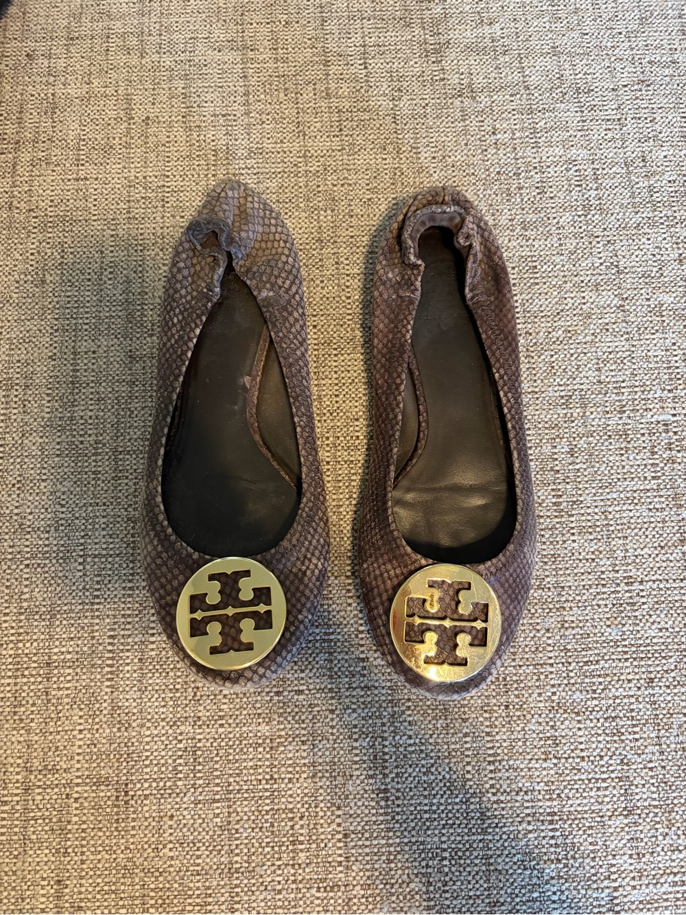 Tory Burch Brown Snake-Print Reva Ballet Flats